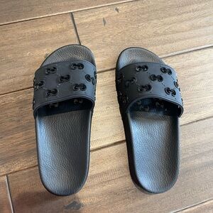 Black Slide Sandals with Logo Design